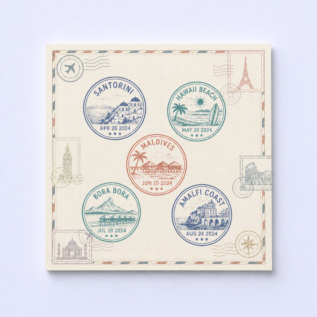 Custom Travel Check-In Memo Pad - Vintage Airmail & Postmark Souvenir Sticky Notes