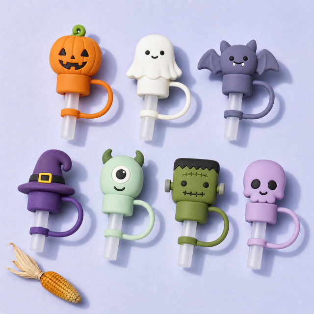 Custom Halloween Silicone Straw Covers for Stanley Cup 30 & 40 oz · 3D Spooky Ghost & Pumpkin Straw Toppers Wholesale