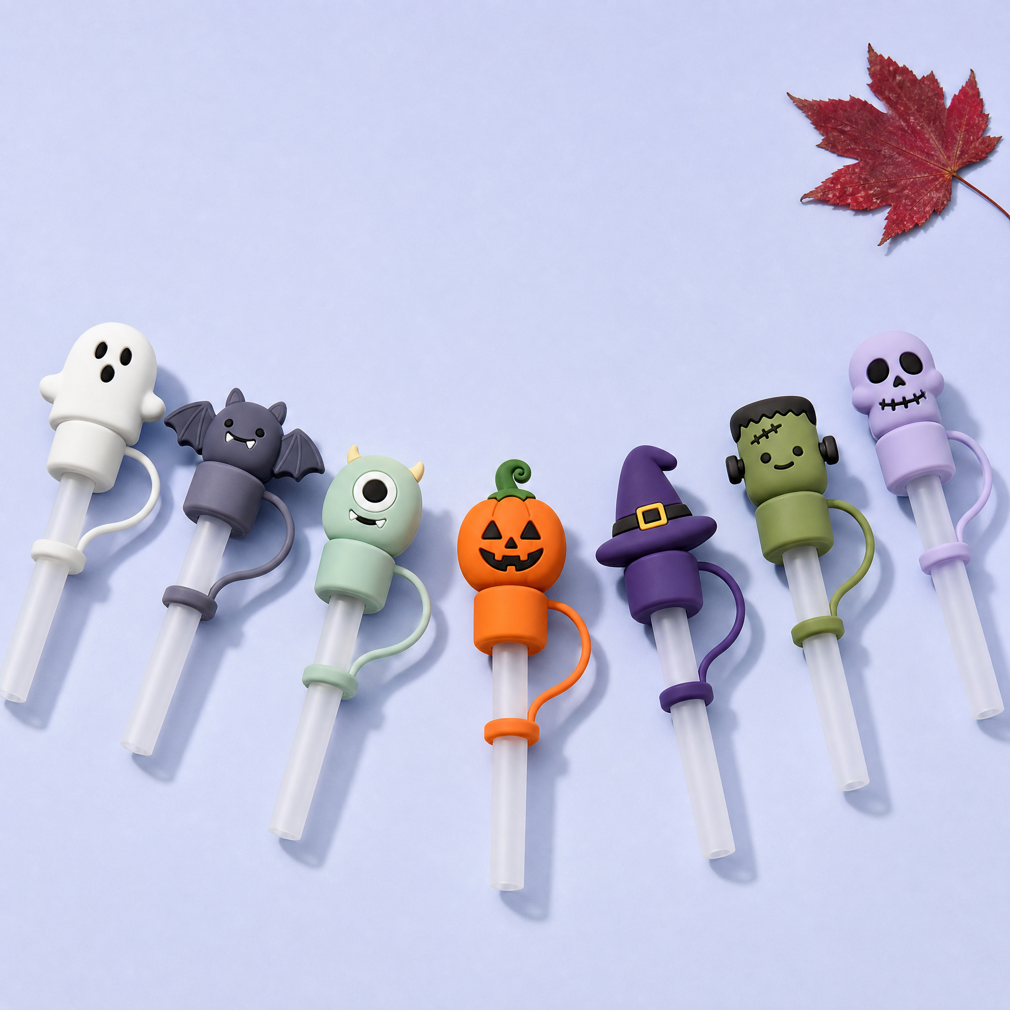 Custom Halloween Silicone Straw Covers for Stanley Cup 30 & 40 oz · 3D Spooky Ghost & Pumpkin Straw Toppers Wholesale