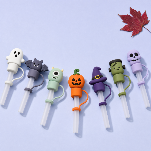 Custom Halloween Silicone Straw Covers for Stanley Cup 30 & 40 oz · 3D Spooky Ghost & Pumpkin Straw Toppers Wholesale