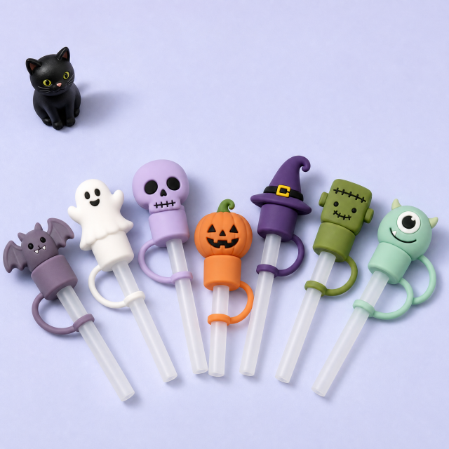 Custom Halloween Silicone Straw Covers for Stanley Cup 30 & 40 oz · 3D Spooky Ghost & Pumpkin Straw Toppers Wholesale