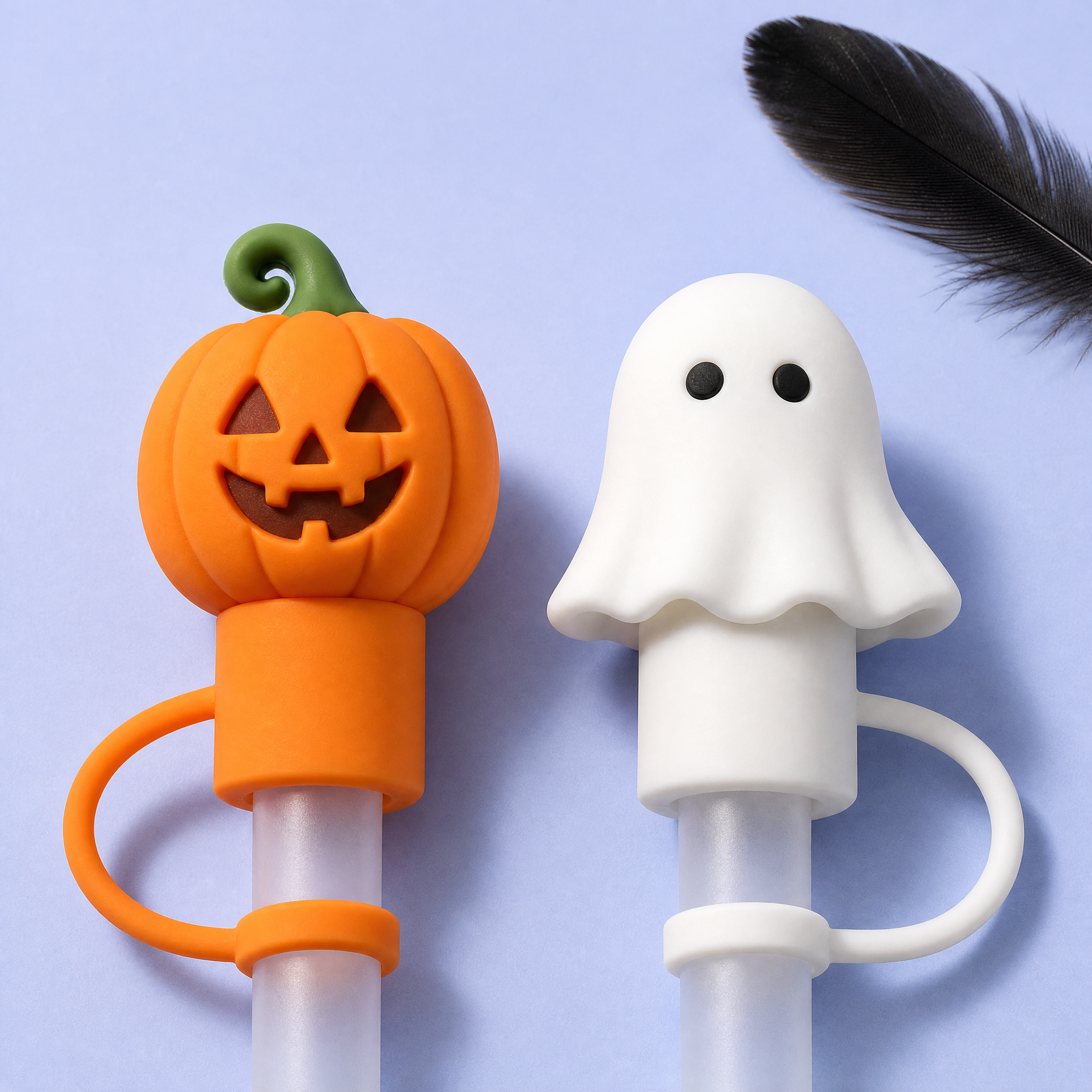 Custom Halloween Silicone Straw Covers for Stanley Cup 30 & 40 oz · 3D Spooky Ghost & Pumpkin Straw Toppers Wholesale