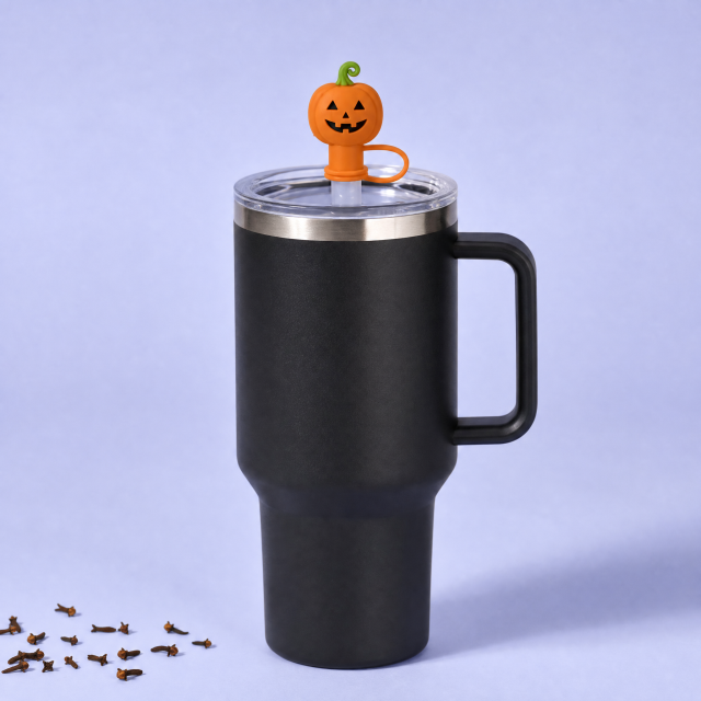 Custom Halloween Silicone Straw Covers for Stanley Cup 30 & 40 oz · 3D Spooky Ghost & Pumpkin Straw Toppers Wholesale