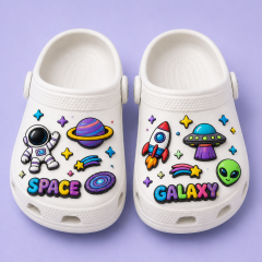 Custom Space & Galaxy Clog Charms · 2.5D PVC Astronaut, Planet & Rocket Shoe Pins Wholesale