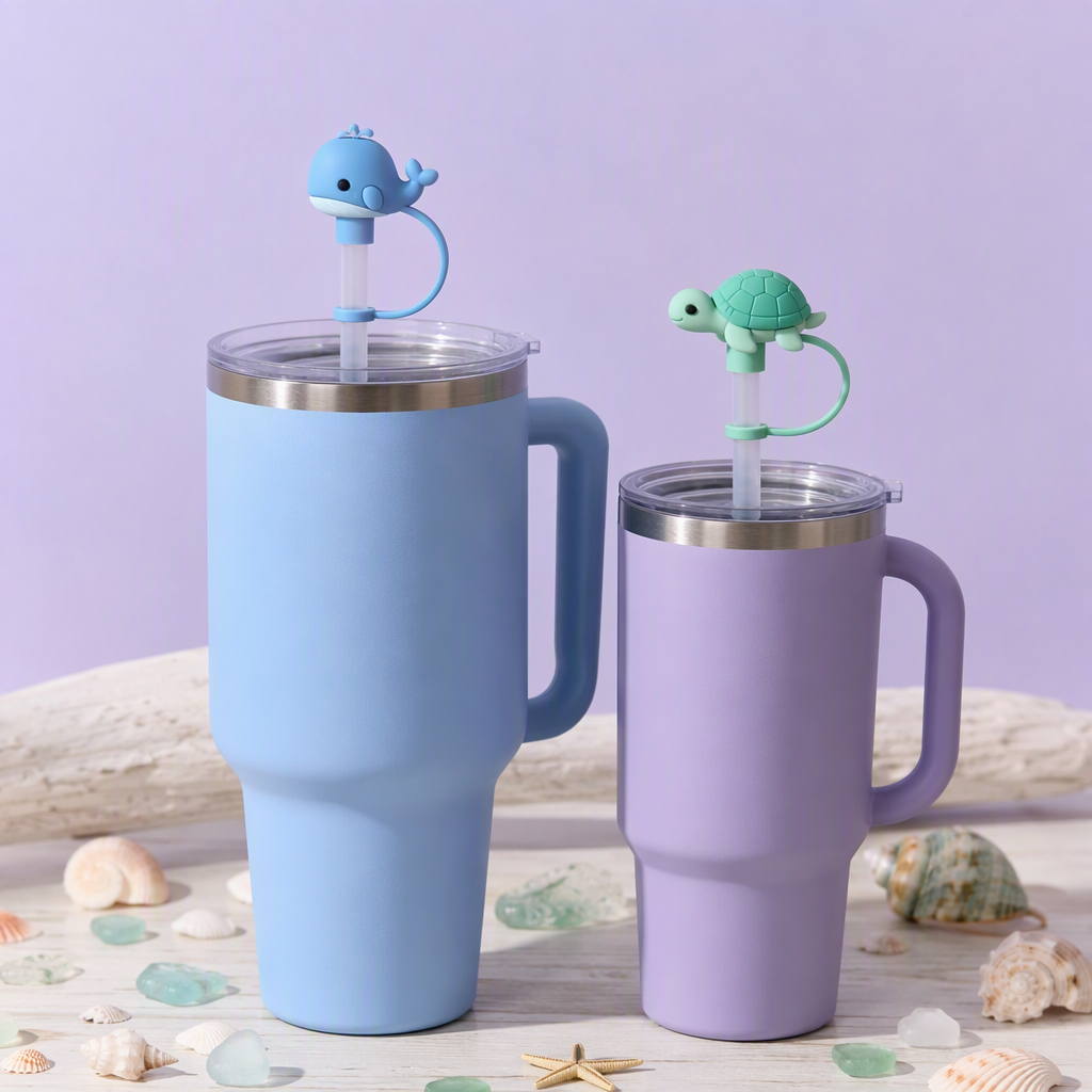 Custom Deep Sea Ocean Animal Silicone Straw Covers for Stanley Cup 30 & 40 oz · 3D Whale, Turtle & Otter Straw Toppers Wholesale