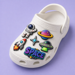 Custom Space & Galaxy Clog Charms · 2.5D PVC Astronaut, Planet & Rocket Shoe Pins Wholesale