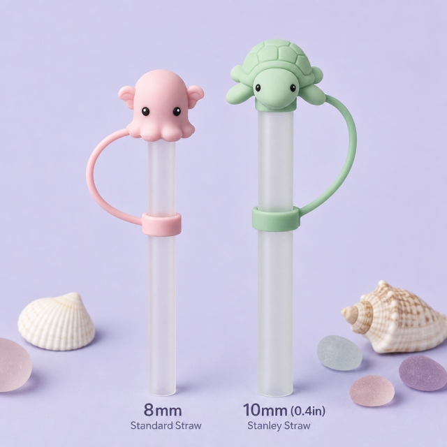 Custom Deep Sea Ocean Animal Silicone Straw Covers for Stanley Cup 30 & 40 oz · 3D Whale, Turtle & Otter Straw Toppers Wholesale