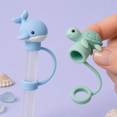 Custom Deep Sea Ocean Animal Silicone Straw Covers for Stanley Cup 30 & 40 oz · 3D Whale, Turtle & Otter Straw Toppers Wholesale