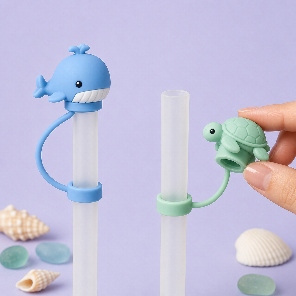 Custom Deep Sea Ocean Animal Silicone Straw Covers for Stanley Cup 30 & 40 oz · 3D Whale, Turtle & Otter Straw Toppers Wholesale