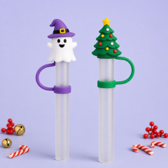 Custom Christmas & Halloween Silicone Straw Covers for Stanley Cup 30 & 40 oz · 3D Holiday Straw Toppers Wholesale