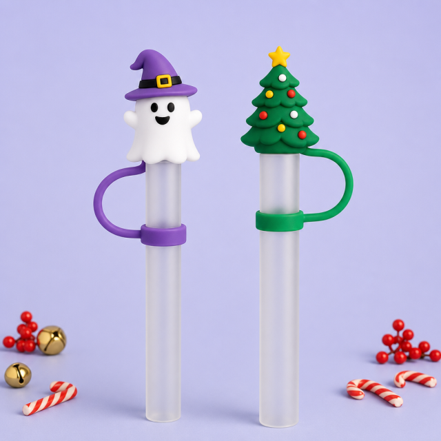 Custom Christmas & Halloween Silicone Straw Covers for Stanley Cup 30 & 40 oz · 3D Holiday Straw Toppers Wholesale