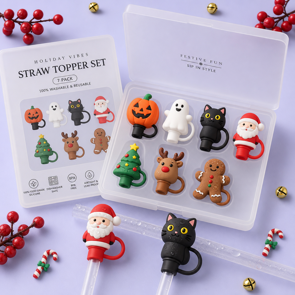 Custom Christmas & Halloween Silicone Straw Covers for Stanley Cup 30 & 40 oz · 3D Holiday Straw Toppers Wholesale
