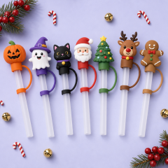 Custom Christmas & Halloween Silicone Straw Covers for Stanley Cup 30 & 40 oz · 3D Holiday Straw Toppers Wholesale