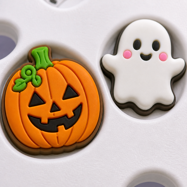 Custom Halloween Clog Charms · 2.5D PVC Pumpkin, Ghost & Witch Hat Shoe Pins Wholesale