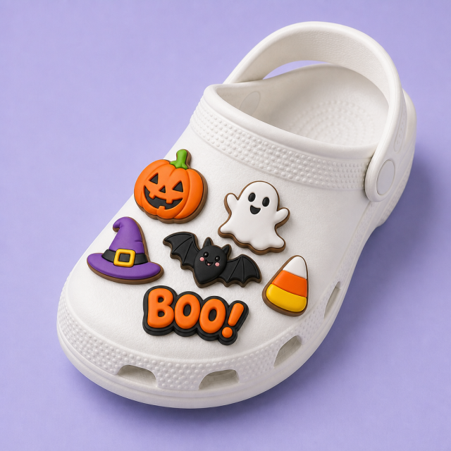 Custom Halloween Clog Charms · 2.5D PVC Pumpkin, Ghost & Witch Hat Shoe Pins Wholesale