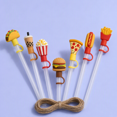 Custom Fast Food & Boba Silicone Straw Covers for Stanley Cup 30 & 40 oz · 3D Burger, Fries & Pizza Straw Toppers Wholesale