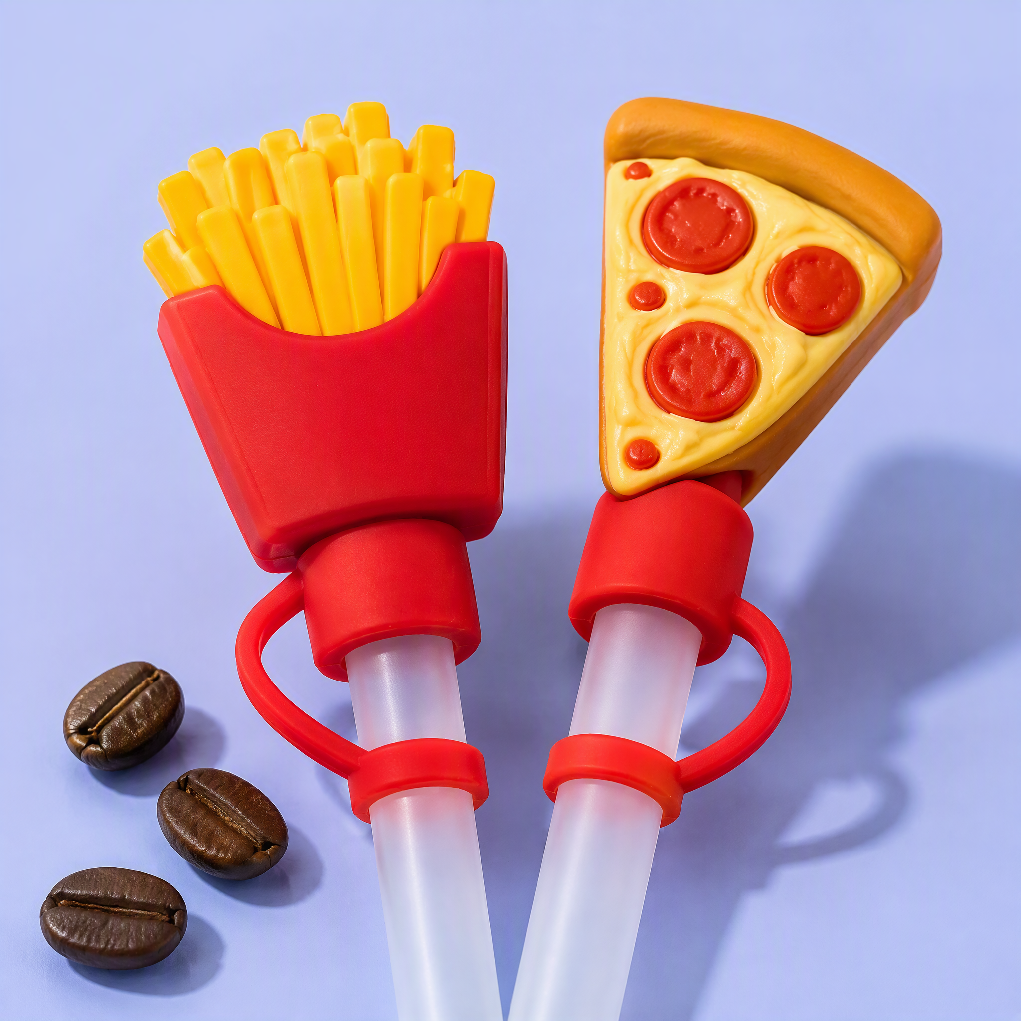 Custom Fast Food & Boba Silicone Straw Covers for Stanley Cup 30 & 40 oz · 3D Burger, Fries & Pizza Straw Toppers Wholesale