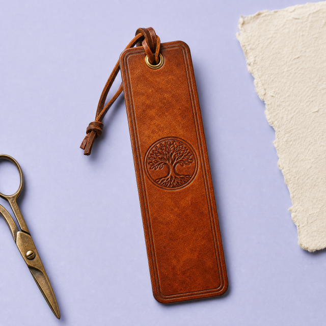 Custom Leather, Wood & Brass Bookmarks · Black Walnut Carved, Embossed Leather & Magnetic Page Clips Wholesale
