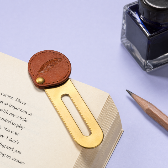 Custom Leather, Wood & Brass Bookmarks · Black Walnut Carved, Embossed Leather & Magnetic Page Clips Wholesale