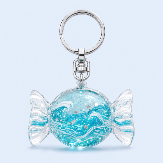 Custom Transparent Liquid Quicksand Candy Keychain - Aesthetic Acrylic Bag Charm - STANDARD GIFTS