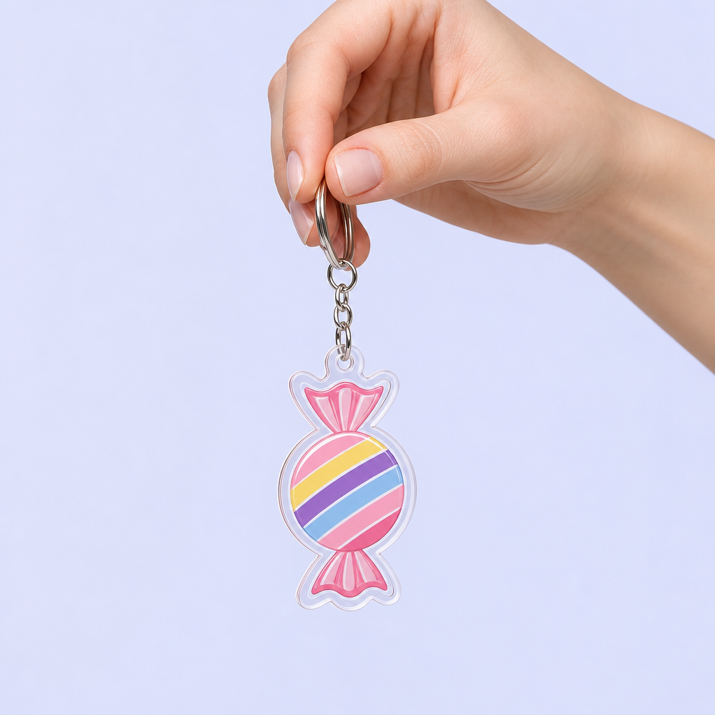STANDARD GIFTS Custom Flat Acrylic Candy Keychain - Lightweight Printed Sweet Charm Keyring