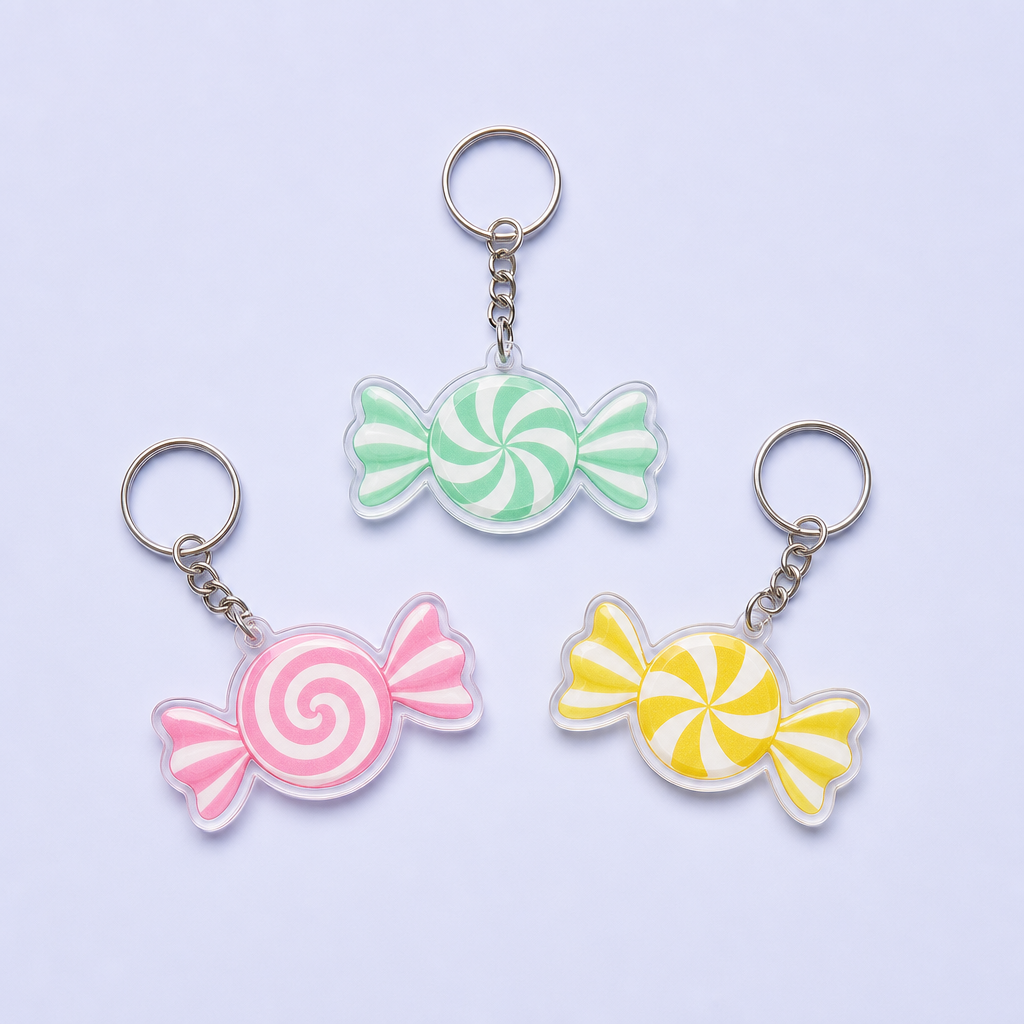 STANDARD GIFTS Custom Flat Acrylic Candy Keychain - Lightweight Printed Sweet Charm Keyring
