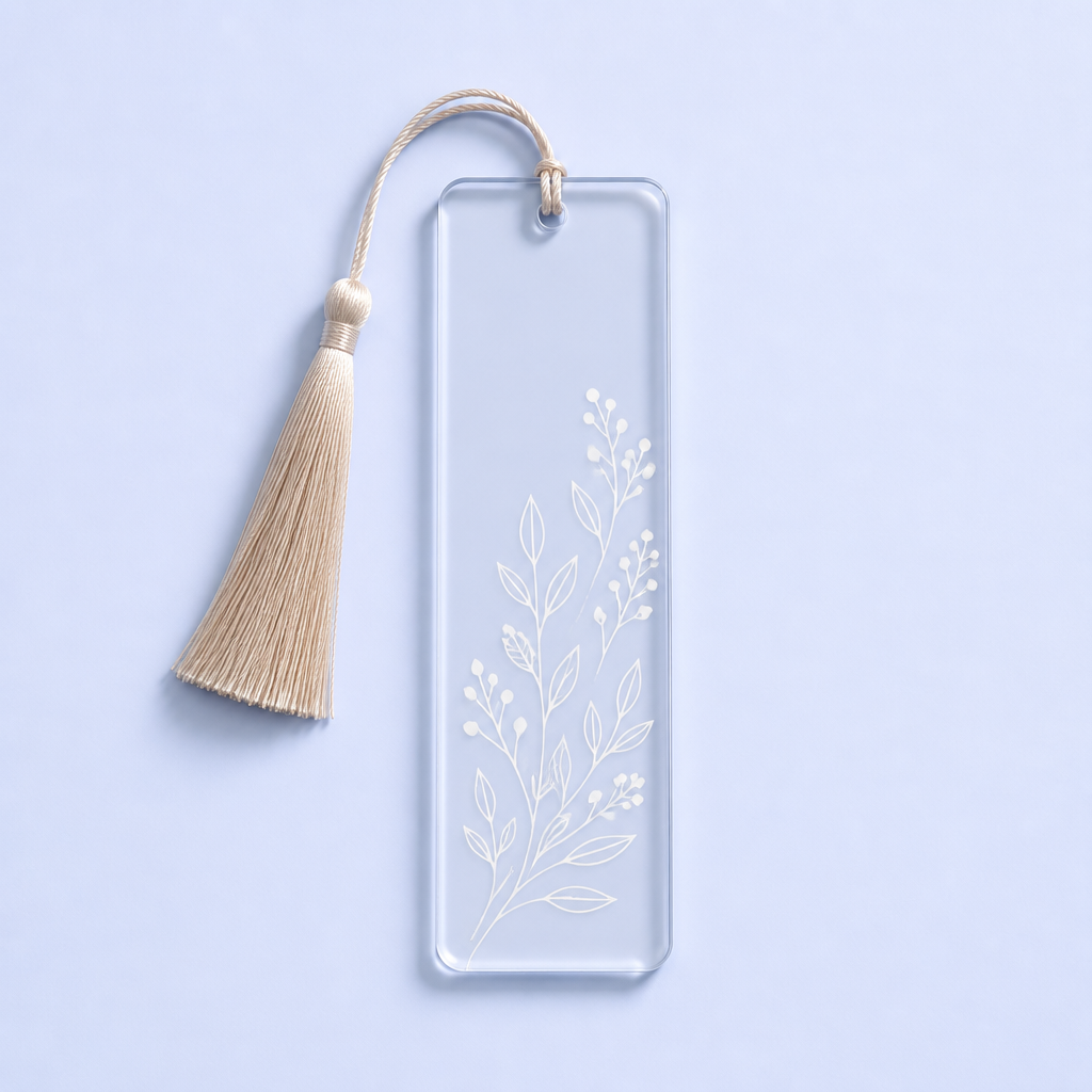 STANDARD GIFTS Custom Clear Acrylic Bookmark with Tassel - Aesthetic Floral Rectangular Book Page Marker for Book Lovers