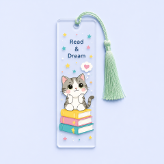 Custom Cartoon Illustration Acrylic Bookmarks with Silky Tassels