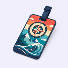 Custom 3D Soft PVC Travel Luggage Tags · Retro Compass Rose, Mountain & Wave Suitcase Identifiers Wholesale