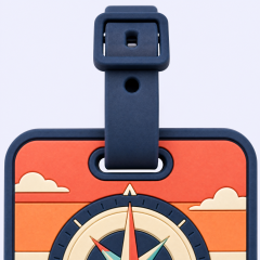 Custom 3D Soft PVC Travel Luggage Tags · Retro Compass Rose, Mountain & Wave Suitcase Identifiers Wholesale