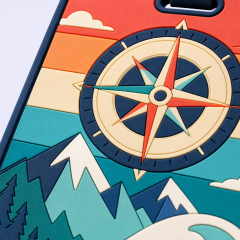 Custom 3D Soft PVC Travel Luggage Tags · Retro Compass Rose, Mountain & Wave Suitcase Identifiers Wholesale