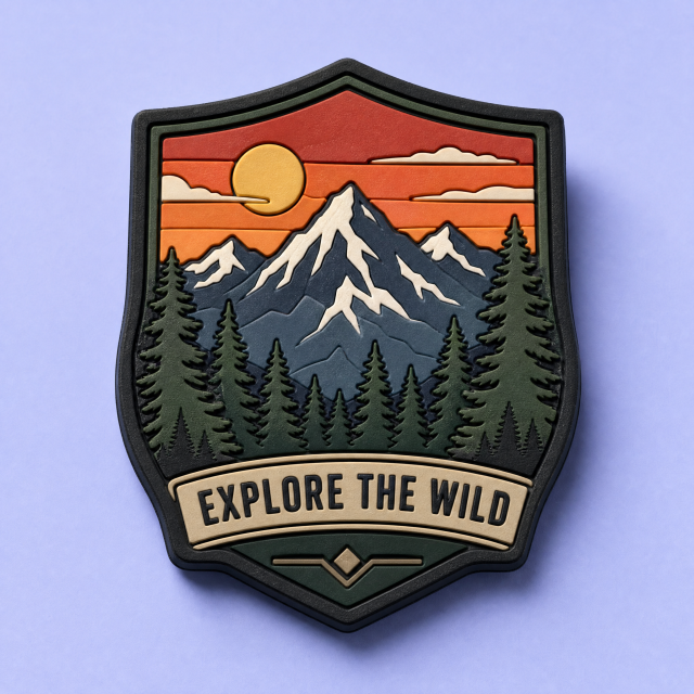 Custom 3D Soft PVC Adventure Shield Magnets · National Park Badge, Mountain Hiking & Camping Souvenir Rubber Magnets Wholesale