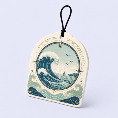 Custom Nautical Ocean Wave & Compass Car Air Freshener Wholesale · Arched Paper Scent Diffuser Hang Tag Manufacturer