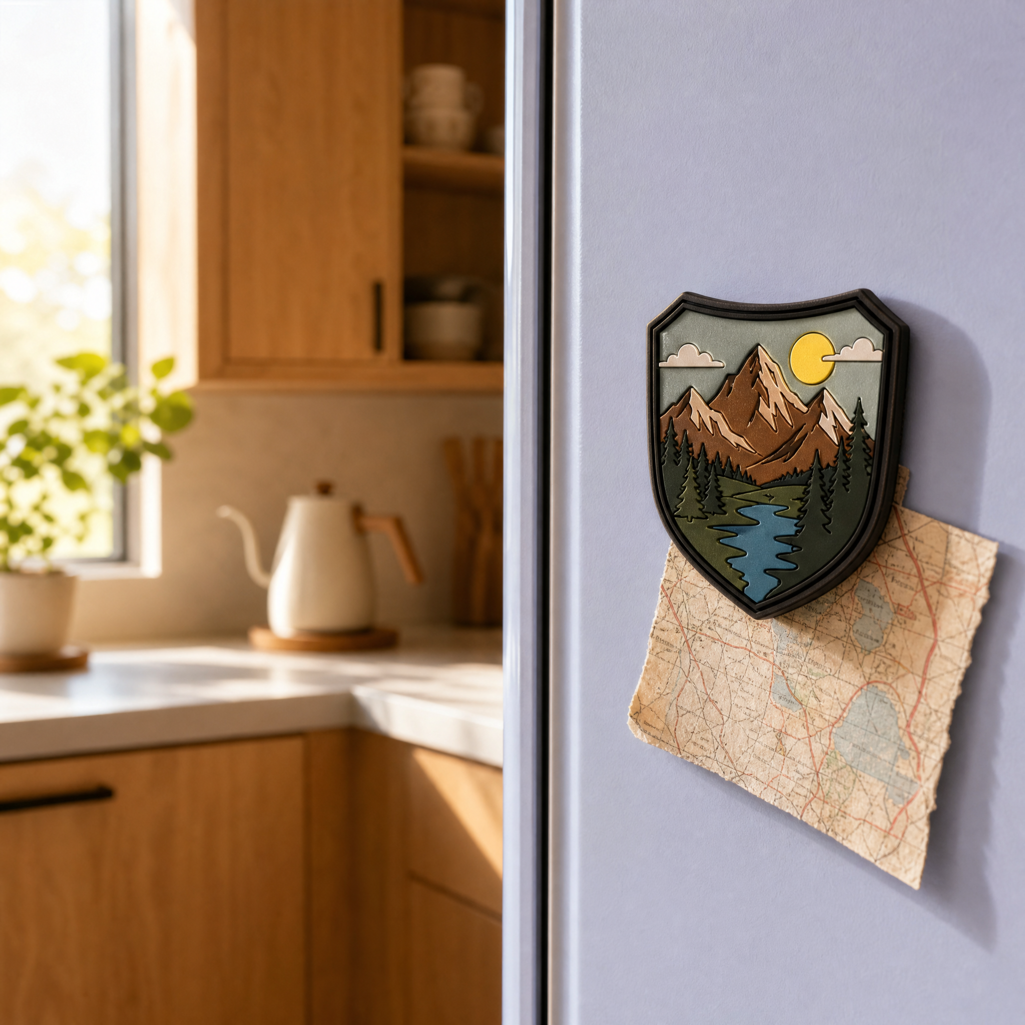 Custom 3D Soft PVC Adventure Shield Magnets · National Park Badge, Mountain Hiking & Camping Souvenir Rubber Magnets Wholesale