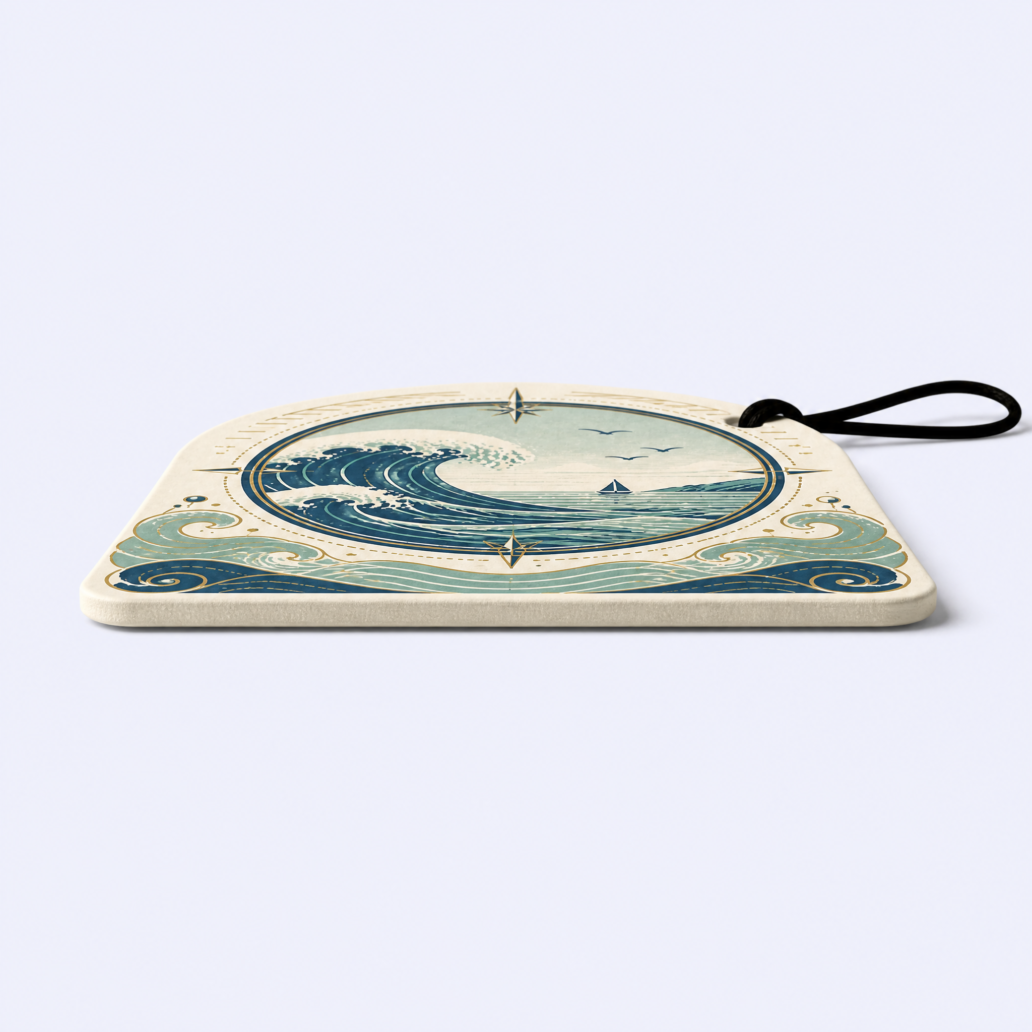 Custom Nautical Ocean Wave & Compass Car Air Freshener Wholesale · Arched Paper Scent Diffuser Hang Tag Manufacturer