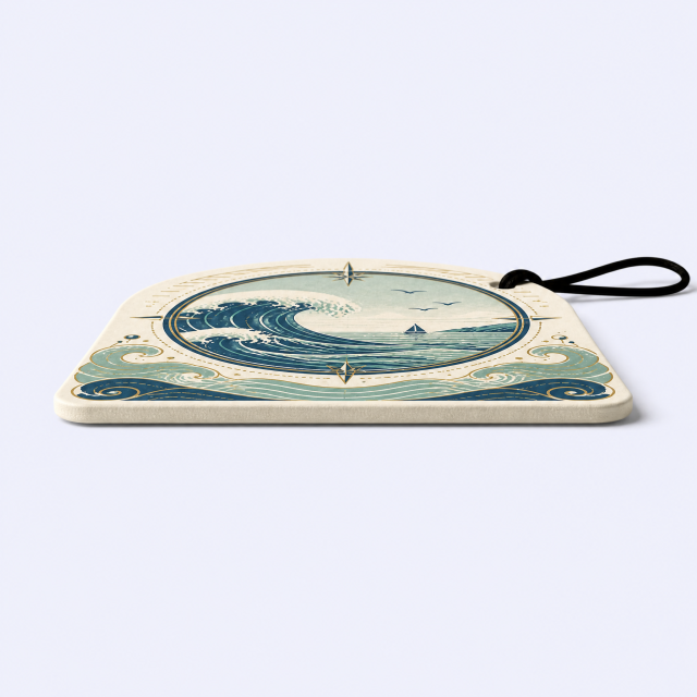 Custom Nautical Ocean Wave & Compass Car Air Freshener Wholesale · Arched Paper Scent Diffuser Hang Tag Manufacturer