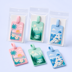 Custom 3D Soft PVC Pastel Memphis Luggage Tags · Macaron Geometric & Holiday Landscape Travel Bag Identifiers Wholesale
