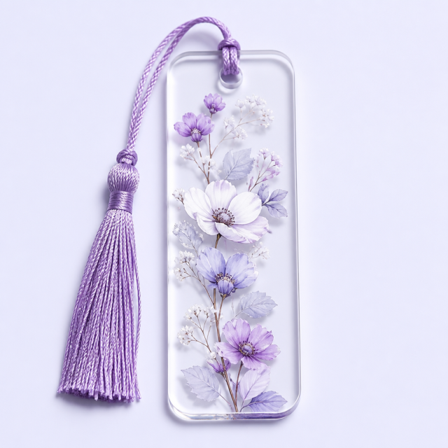 STANDARD GIFTS Custom Clear Acrylic Bookmark with Tassel - Aesthetic Floral Rectangular Book Page Marker for Book Lovers