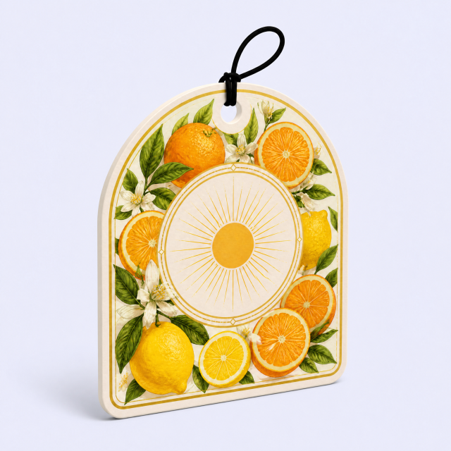 Custom Mediterranean Citrus Scented Car Air Freshener Wholesale · Arched Paper Aroma Hang Tag Card Manufacturer