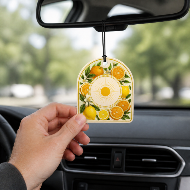 Custom Mediterranean Citrus Scented Car Air Freshener Wholesale · Arched Paper Aroma Hang Tag Card Manufacturer