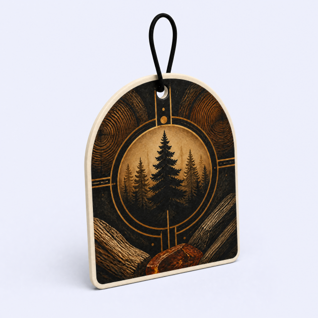 Custom Alpine Pine Forest Car Air Freshener Wholesale · Arched Woodgrain Cedarwood Scent Diffuser Hang Tag Manufacturer