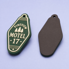 Custom 3D Soft PVC Vintage Motel Key Tag Magnets · Mid-Century Diamond Badge & Road Trip Souvenir Rubber Fridge Magnets Wholesale