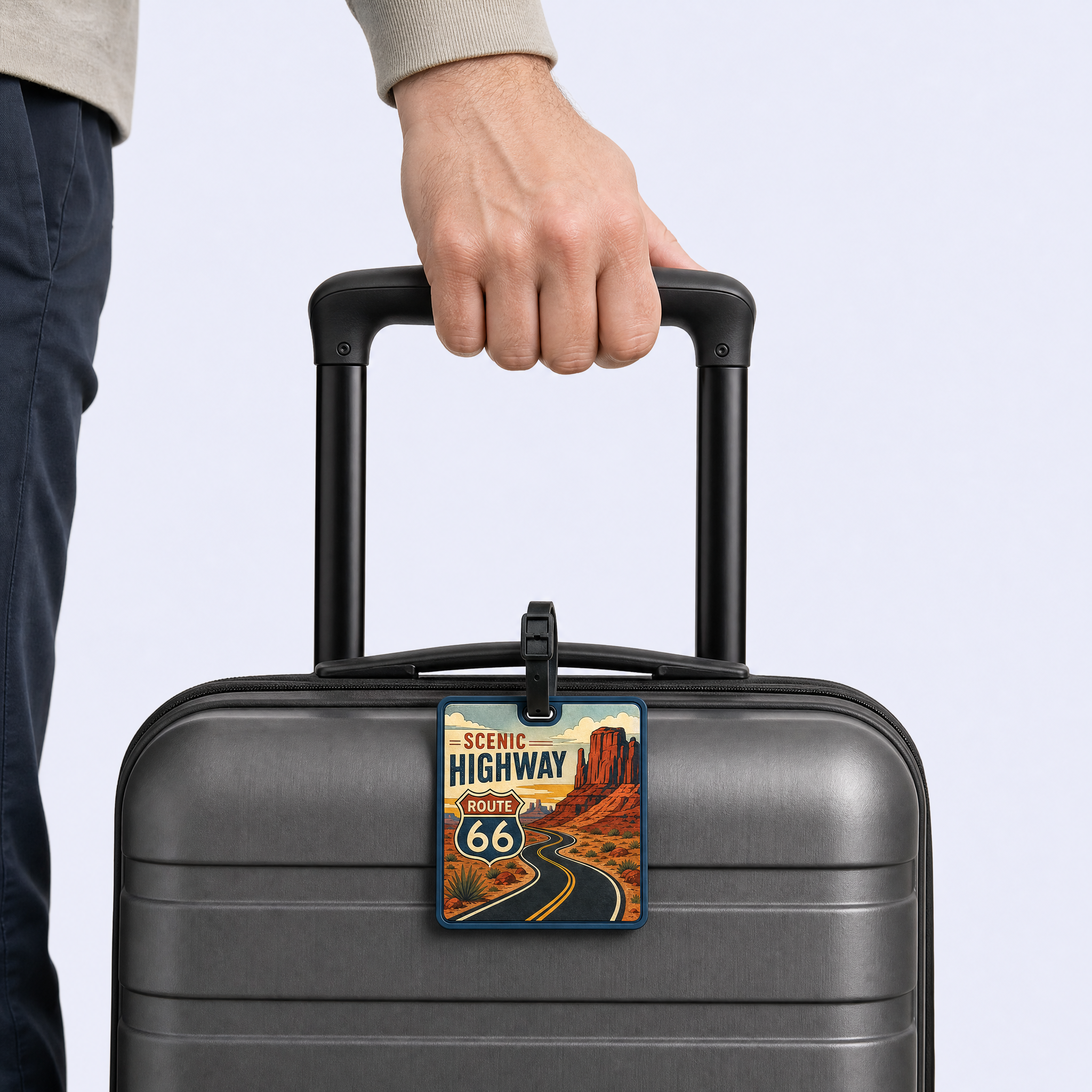 Custom 3D Soft PVC Route 66 Luggage Tags · American Scenic Highway & Desert Canyon Suitcase Identifiers Wholesale