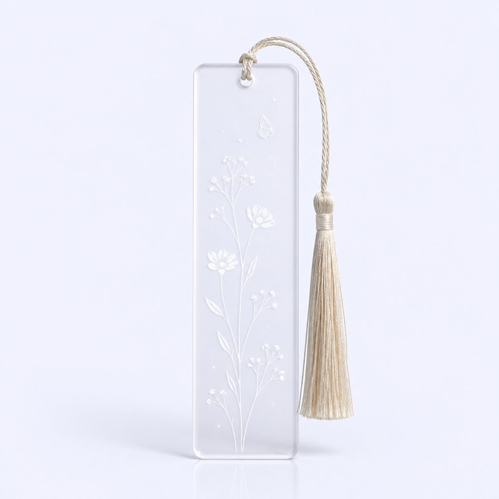 STANDARD GIFTS Custom Clear Acrylic Bookmark with Tassel - Aesthetic Floral Rectangular Book Page Marker for Book Lovers