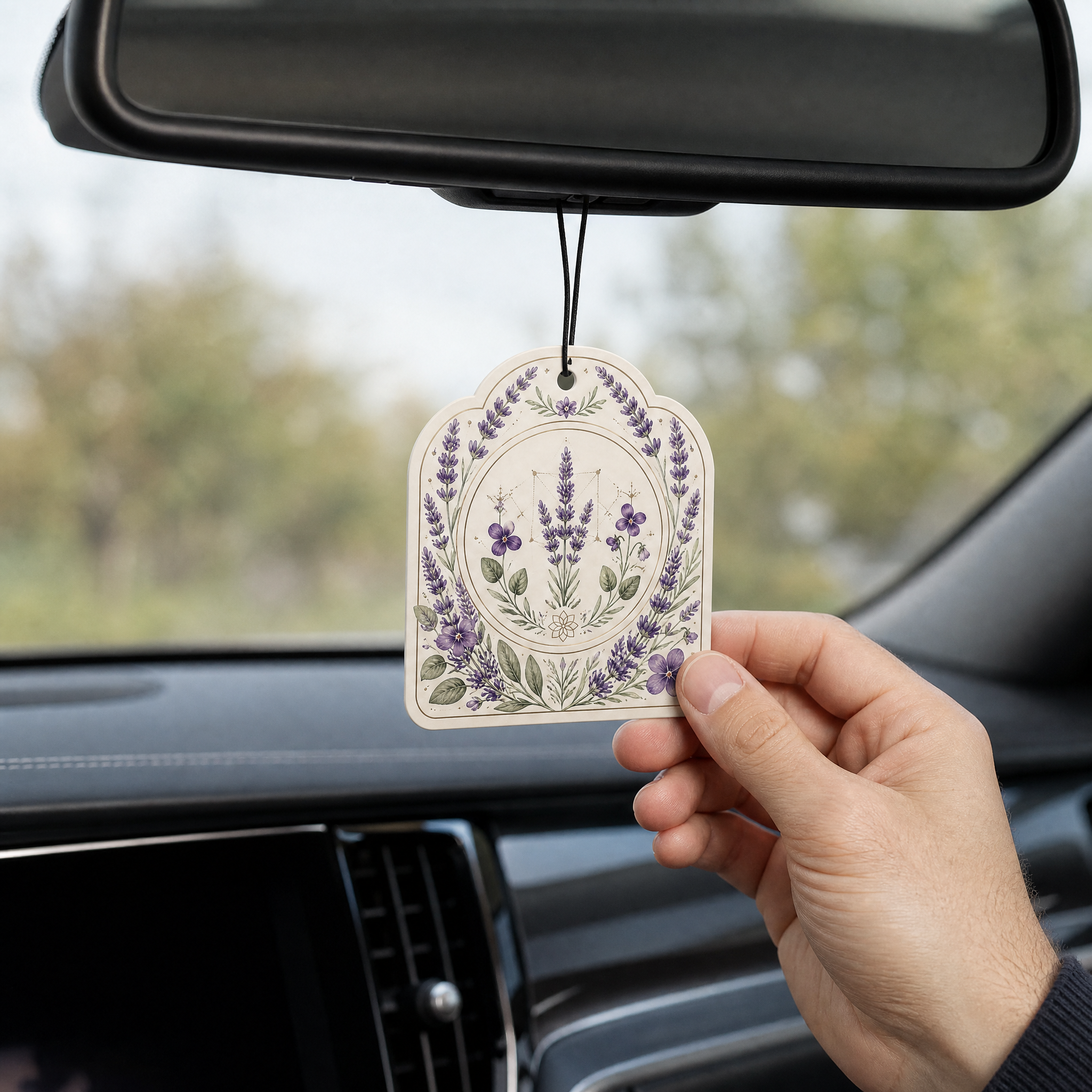Custom Provence Lavender Car Air Freshener Wholesale · Arched Violet Sacred Geometry Scent Diffuser Hang Tag Manufacturer