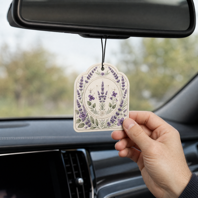Custom Provence Lavender Car Air Freshener Wholesale · Arched Violet Sacred Geometry Scent Diffuser Hang Tag Manufacturer