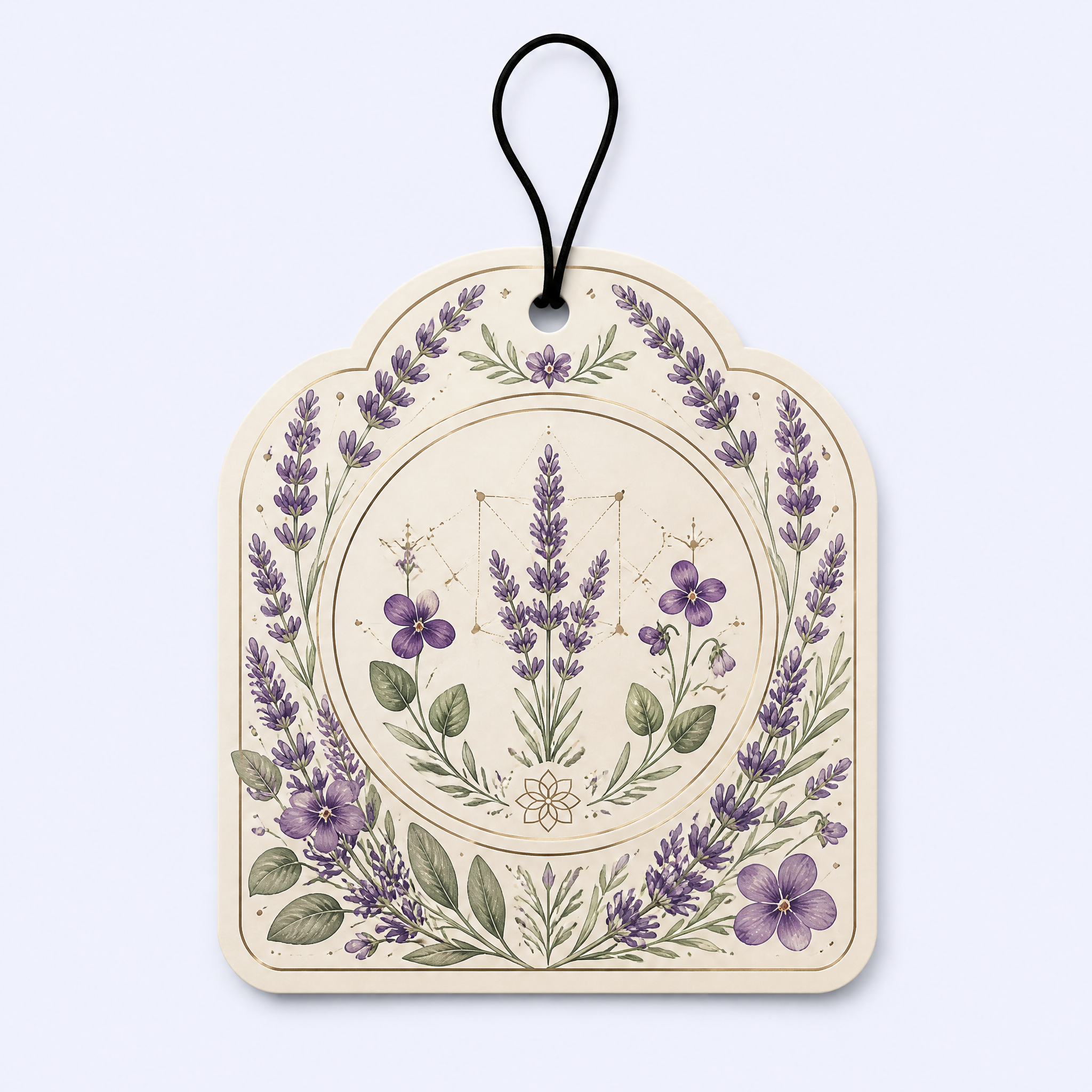 Custom Provence Lavender Car Air Freshener Wholesale · Arched Violet Sacred Geometry Scent Diffuser Hang Tag Manufacturer
