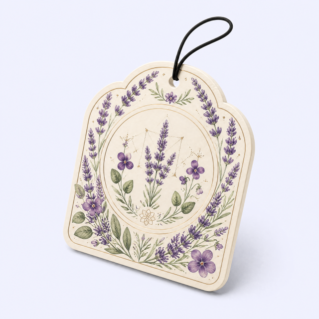 Custom Provence Lavender Car Air Freshener Wholesale · Arched Violet Sacred Geometry Scent Diffuser Hang Tag Manufacturer