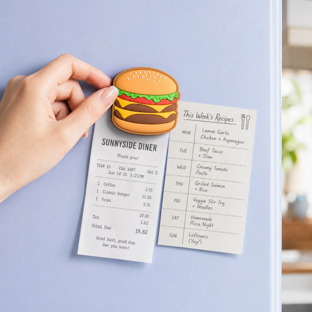 Custom 3D Soft PVC Fast Food Fridge Magnets · Double Cheeseburger, Fries & Pizza Rubber Refrigerator Magnets Wholesale