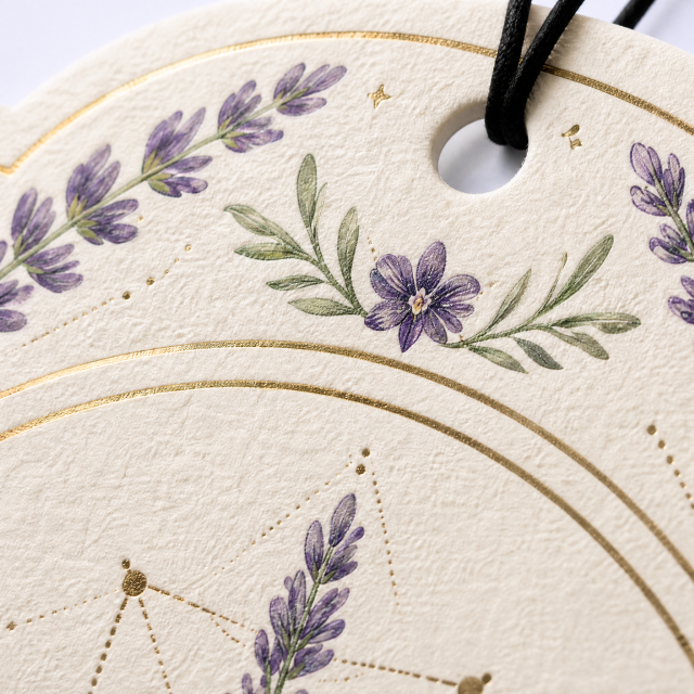 Custom Provence Lavender Car Air Freshener Wholesale · Arched Violet Sacred Geometry Scent Diffuser Hang Tag Manufacturer